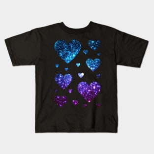 Teal and Purple Ombre Faux Glitter Hearts Kids T-Shirt